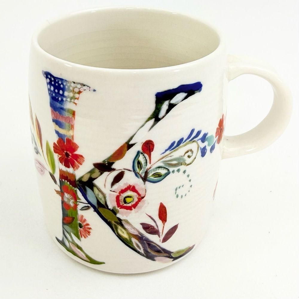 Anthropologie Starla M. Halfmann Petal Pallette Monogram K Floral Artisan Mug
